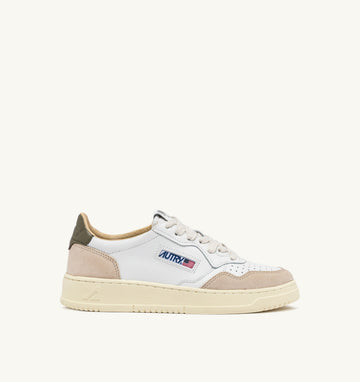 MEDALIST LOW IN PELLE E SUEDE BIANCO E COVERT GREEN