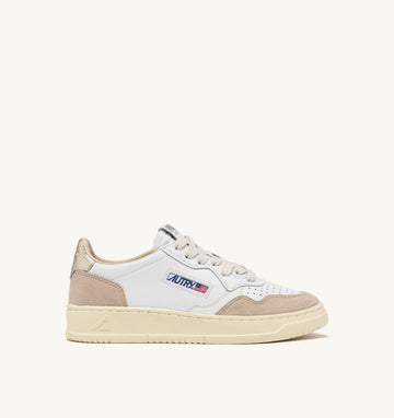 MEDALIST LOW IN PELLE E SUEDE BIANCA E ORO