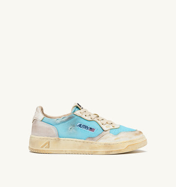 MEDALIST LOW SUPER VINTAGE IN PELLE E MESH CELESTIAL BLUE E BIANCO